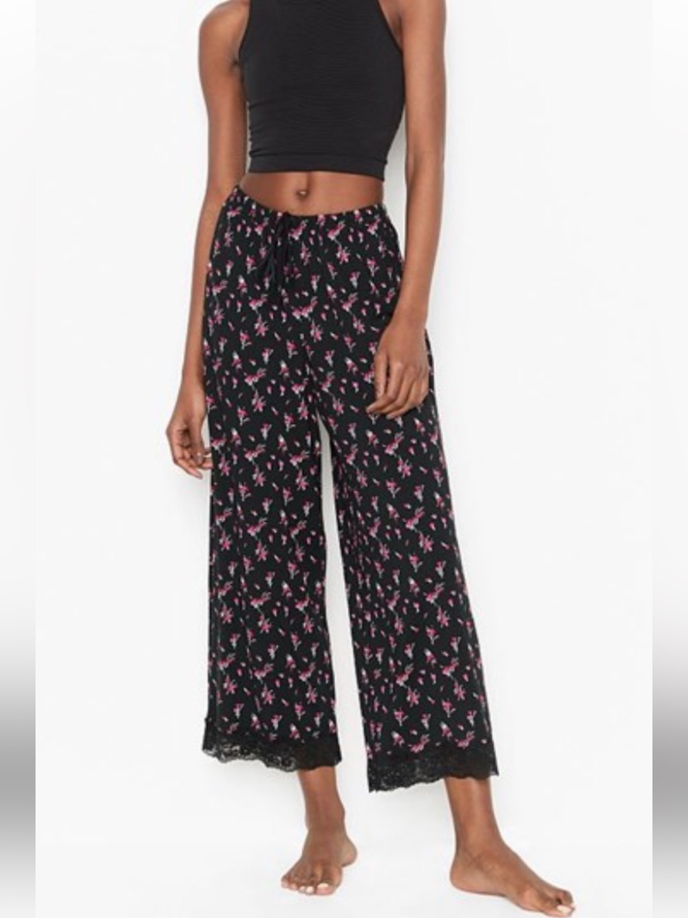 Victoria's Secret Black Floral Pajama Pants lace lightweight feminine